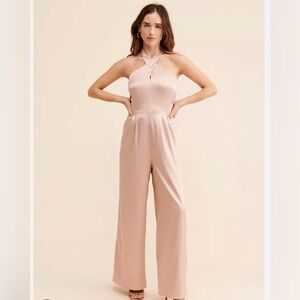 Anthropologie Du Paradis Pink Satin Jumpsuit Size Medium